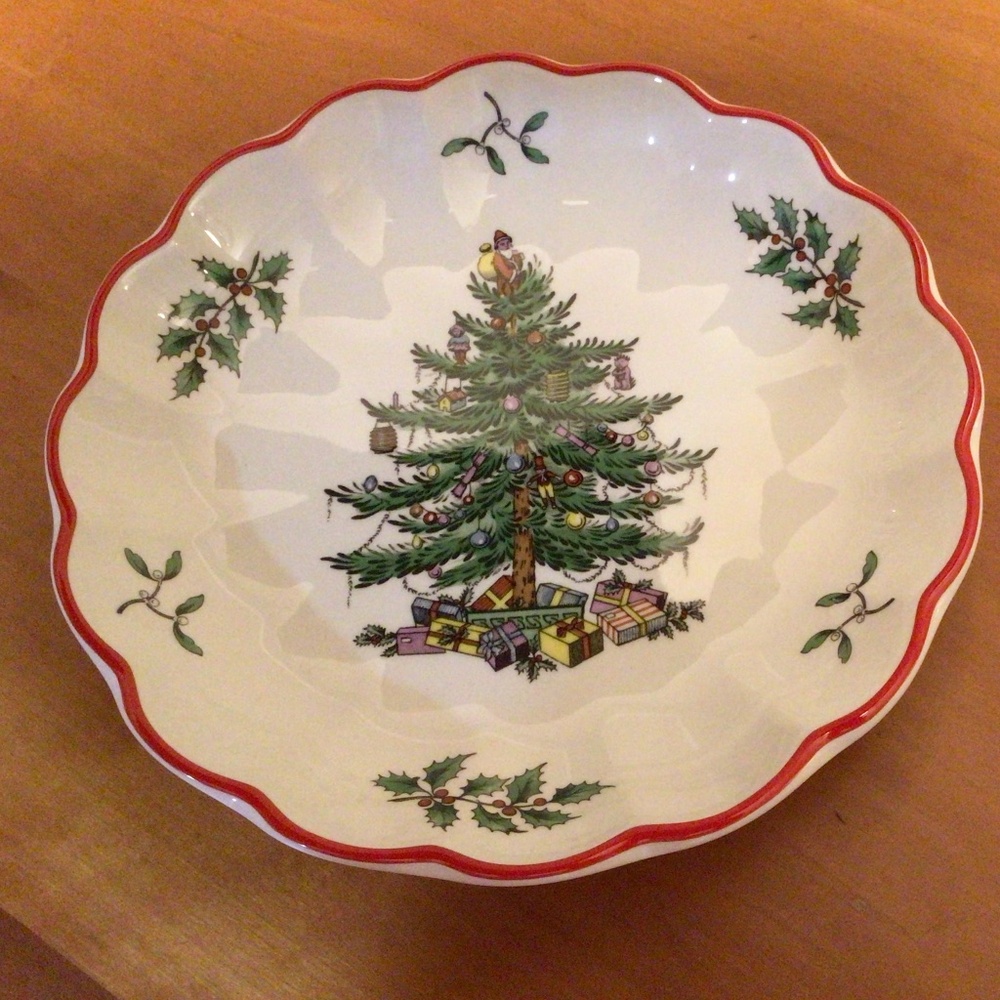 Spode Christmas Tree small fluted dish, red trim